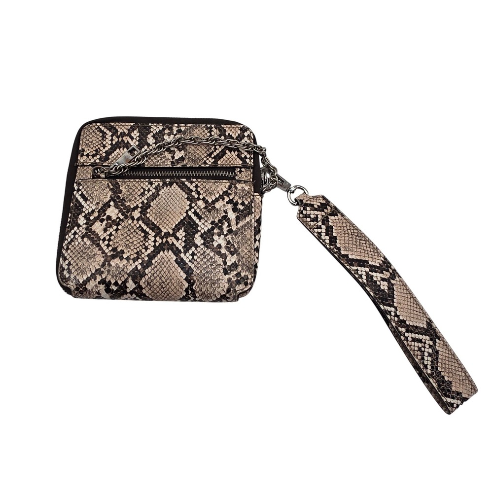 Worthington Snakeskin Print Wristlet Wallet Faux Leather Neutral Zip Around P2